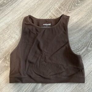 Garage Dark Brown Ribbed Crop Top